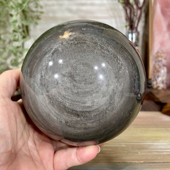 0518 HUGE!!! Silver Sheen Obsidian Crystal Sphere - Double XL 5-1/2 Pounds - Picture 4 of 11